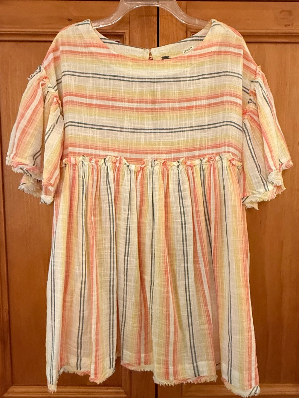 Free People Oversized Short Sleeve Tunic Top with Raw Edges XS (Fits Like L)